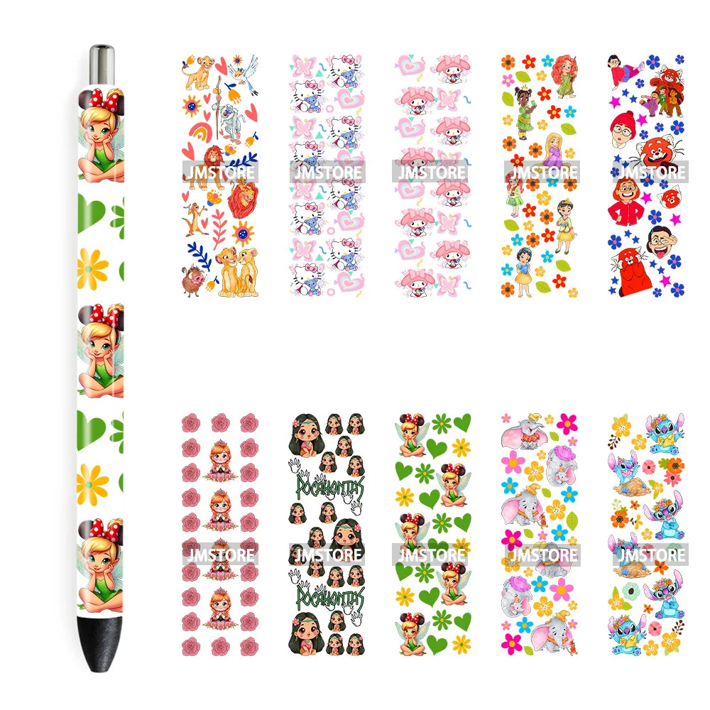 Cute Cartoon Girl With Flower UV DTF Pen Wraps Stickers Custom Labels Durable Waterproof Logo For DIY Customized Craft Cats