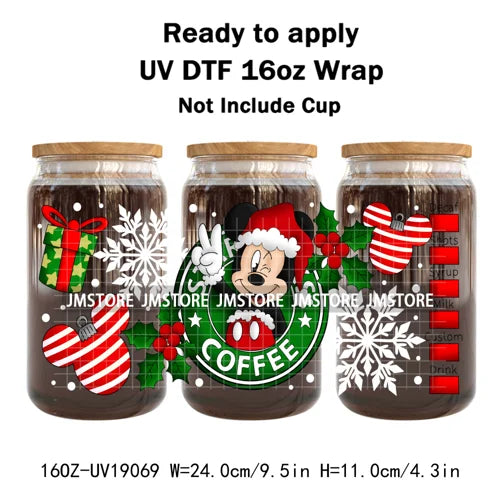 Christmas Couple Cartoon Princess UV DTF Cup Wrap Ready To Apply Transfer Sticker Custom 16OZ Tumbler Wraps For Libbey Glass Can