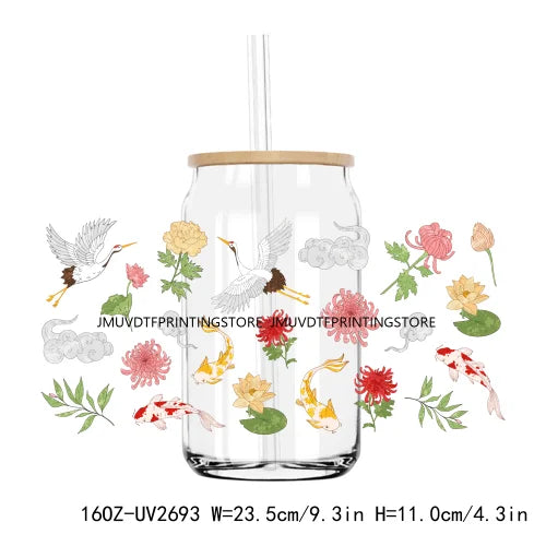 Colorful Wild Floral Flowers 16OZ UV DTF Cup Wrap Transfers Stickers Custom Labels DIY Waterproof Logo For Libbey Glass Can