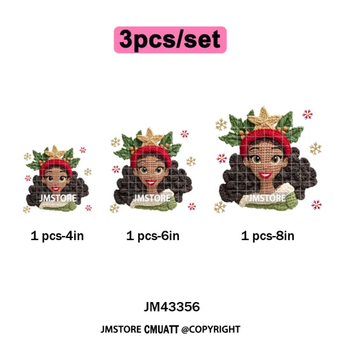 Cute Faux Knitting Yarn Princess Cartoon Character Christmas Holiday Iron on DTF Transfers Stickers Ready to Press for Hoodies