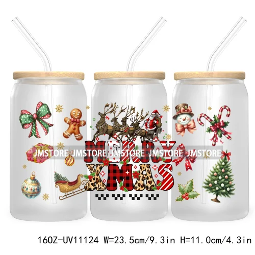 Just A Girl Who Loves Christmas UV DTF Cup Wrap For Libbey Glass Can Transfer Stickers Waterproof Custom Labels Tis The Season