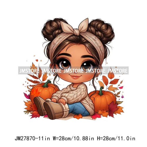 Cute Autumn Pumpkins Fall Vibes Laina Baby Hispanic Chibi Girls Logos DTF Iron On Transfer Stickers Ready To Press For T-shirts