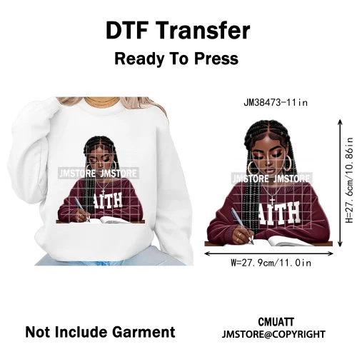 Motivational African Girls Melanin Queen Hope Faith Self Love Printing Iron on DTF Transfer Stickers Ready to Press for Clothing