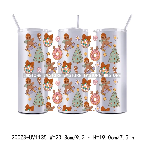 Christmas Gingerbread Reindeer 20OZ Tumbler Wraps Ready To Ship UV DTF Transfer Stickers Waterproof Prints For Skinny Tumbler