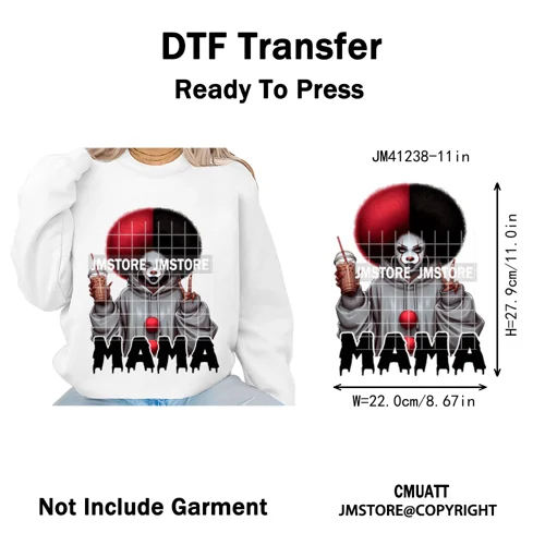 Black Girls Coffee Drinking Halloween Scary Movie Killer Mama Iron on Washable DTF Transfers Stickers Ready to Press for Clothes