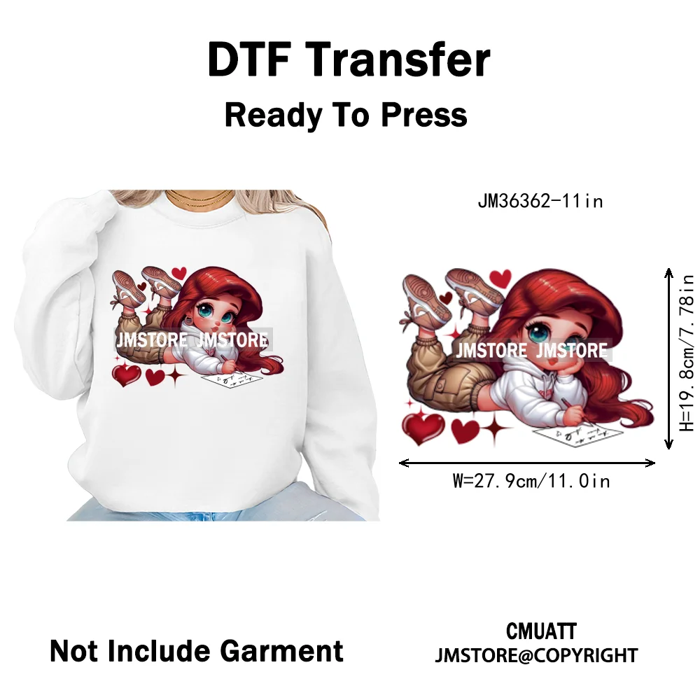 Fashion School Princess Cartoon Girls Learning Love Designs Iron on DTF Thermal Transfers Stickers Ready to Press for Clothing