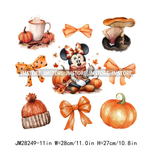 Cartoon Princess Cute Animal Coquette Fall Season Autumn Pumpkin Spice Iron On DTF Transfers Stickers Ready To Press For Clothes