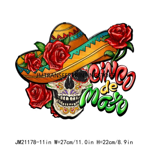 New Let's Fiesta Mexican Happy Cinco De Mayo Iron On DTF Stickers Sombrero Hat Cactus Fiesta Squad Transfer Printing For Hoodies