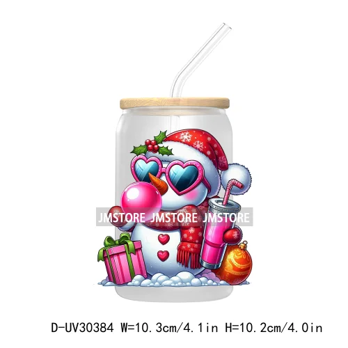 Retro Santa Christmas Blowing Bubble UV DTF Transfer Stickers Decals For Libbey Cold Cups Mugs Tumbler Waterproof Craft Xmas Mom