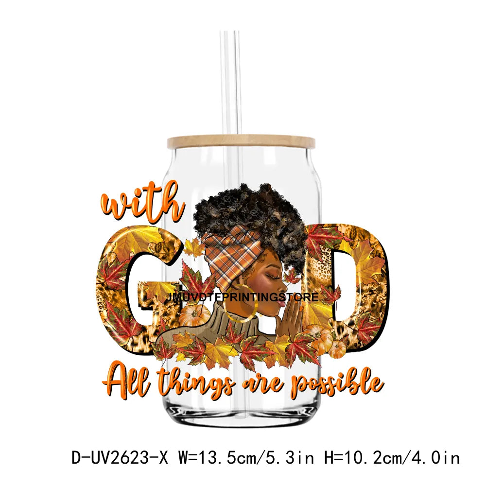 Just A Girl Who Love Fall Afro Black Girl UV DTF Transfer Stickers Decals For Libbey Cold Cups Mugs Tumbler Waterproof DIY Craft