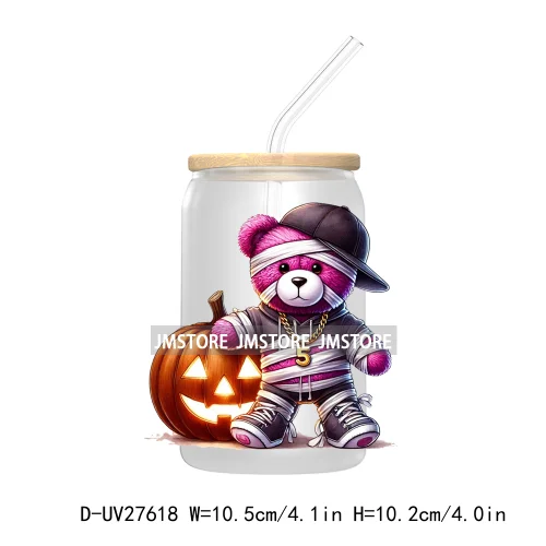 Spooky Halloween Horror Bear UV DTF Transfer Stickers Decals For Libbey Cold Cups Mugs Tumbler Waterproof Labels Scary Pumpkin