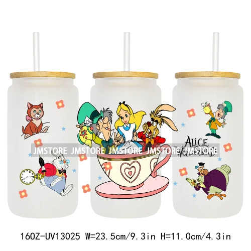 Cartoon Princess In Wonderland UV DTF Wraps Transfer Sticker Ready To Apply Waterproof Logo For 16OZ Libbey Glass Can Tumbler