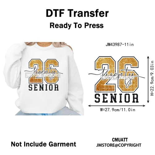 Faux Glitter Senior Class of 2026 High School Graduate Reunion Iron on Washable DTF Transfer Stickers Ready to Press for Clothes
