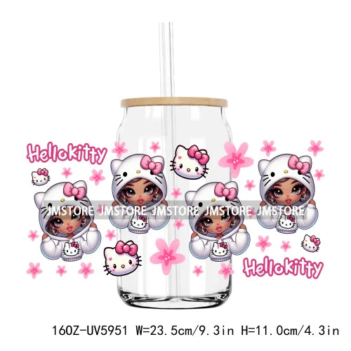 Latina Culture Cartoon Girls 16OZ UV DTF Cup Wrap Transfers Stickers Custom Labels Durable Waterproof Logo For Libbey Glass Can