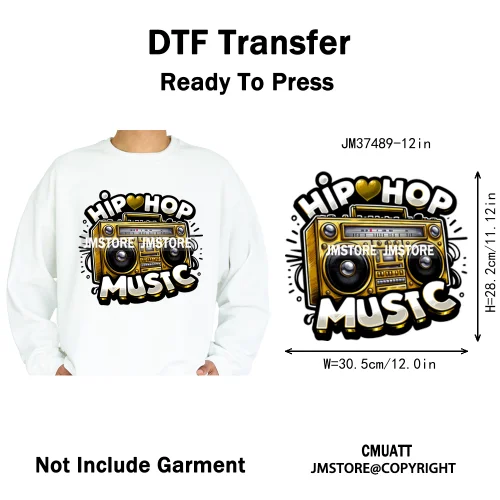 12in Graffiti Hip Hop Music Rap King Lover Video Pro Games Iron on Diy DTF Thermal Transfer Stickers Ready to Press for Clothing
