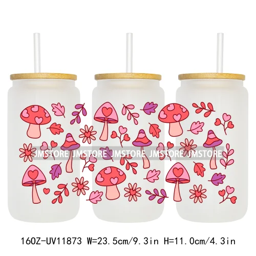 Coquette Bow Pencil 16OZ UV Cup Wrap DTF Transfer Stickers For Libbey Glass Can Cups Tumbler Cherry Heart Love Valentines Day