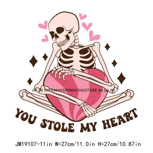 Pink Retro Skeleton Anti Valentine Club Talk About Love Dead Inside But It's Valentine's Skull DTF Transfer Stickers For Shirts