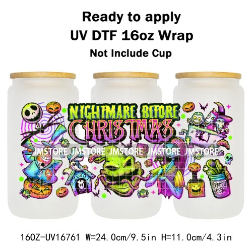 Cartoon Horror Halloween Nightmare UV DTF Wraps Transfer Sticker Selfadhesive Waterproof High Quality For 16OZ Libbey Glass Can