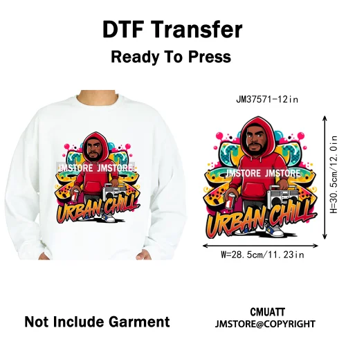 12in Street Heat Urban Chill Streetwear Man Hip Hop Animal Iron on DTF Thermal Transfer Stickers Ready to Press for Clothes Bags