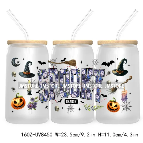 Cartoon Halloween Horror Friends UV DTF Sticker For 16OZ Libbey Glass Cup Can Wrap Transfer Stickers Custom Label DIY Logo Skull