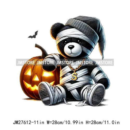 Hip Hop Halloween Pumpkin Mummy Bear Scary Vibes Printing Logos DTF Iron On Transfers Stickers Ready To Press For Sweatshirt