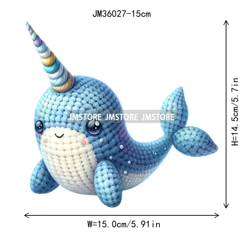 15cm 5.9in Colorful Cute Needle Hook Animal Iron On DTF Heat Transfer Sticker For Clothes Print Vinyl Washable T-Shirt Appliques