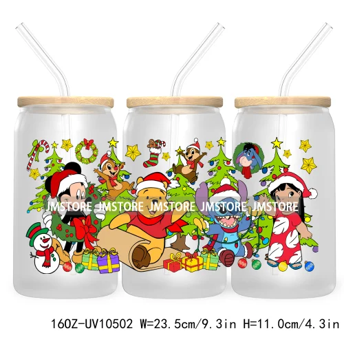 Merry Christmas Mouse UV DTF Sticker For 16OZ Libbey Glass Cup Can Wrap Transfer Stickers Custom Labels Xmas Cartoon Characters