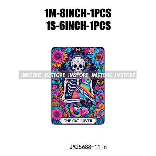 Custom Flower La Chismosa Dog Cat Lover Badass Skull Tarot Card  DTF Iron On Heat Transfers Stickers Ready To Press For Hoodies