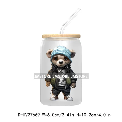 Colorful Urban Streetwear Bear UV DTF Transfer Stickers Decals For Libbey Cold Cups Mugs Tumbler Waterproof Logo Hip Hop Animals