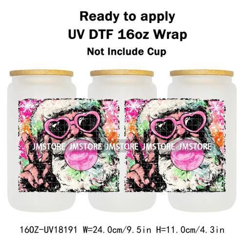 Preppy Brushstroke Christmas Santa Claus 16OZ UV DTF Cup Wraps Ready To Apply Waterproof Transfer Stickers For Libbey Glass Can