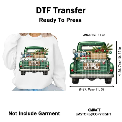 Christmas Pickup Truck Car Winter Tree Snowy Holiday Decoration Iron on DTF Heat Transfers Stickers Ready to Press for Clothing