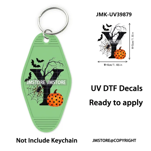 Halloween Pumpkin Alphabet Letters UV DTF Motel Keychain Decal Ready To Ship Durable Transfer Stickers Prints For Hotel Keychain
