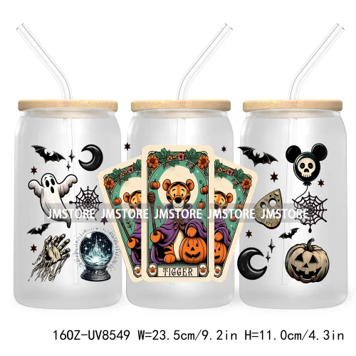 Horror Characters Tarot Card Halloween UV DTF Sticker For 16OZ Libbey Glass Cup Can Wrap Transfer Stickers Custom Label DIY Logo