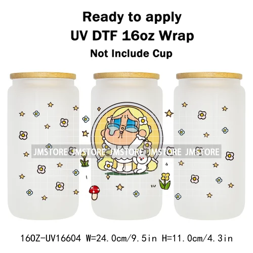 Floral Monsters Cartoon Characters UV DTF Wraps Transfer Stickers Waterproof Logo High Quality For 16OZ Libbey Glass Can Tumbler