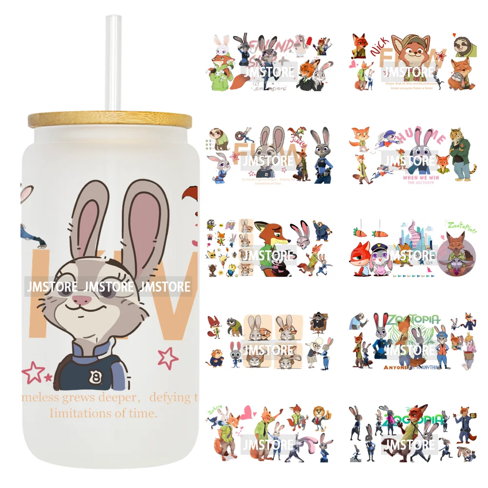 Mystery Animals City Police Rabbit And Fox Con Artist UV DTF Cup Wrap Ready To Apply Transfer Stickers For 16OZ Libbey Glass Can