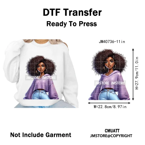 Sassy Curly Afro Women Fashion Hairstyle Urban Melanin Girls Iron on DTF Washable Transfers Stickers Ready to Press for Textile