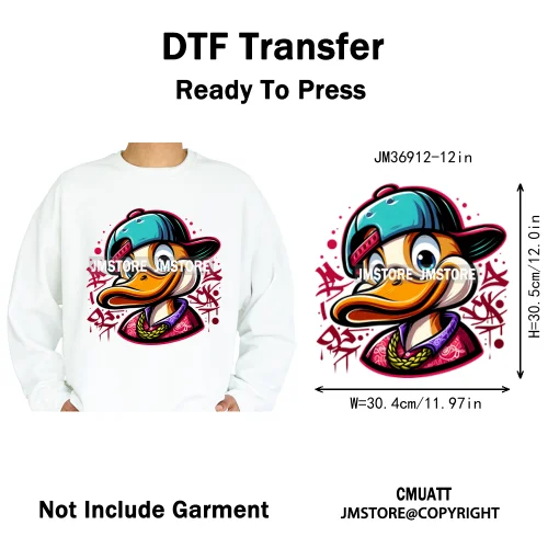 12in Cartoon Streetwear Duck Off Hip Hop Gangster Animal Vibes Iron on DTF Transfers Stickers Ready to Press for T-shirts Bags