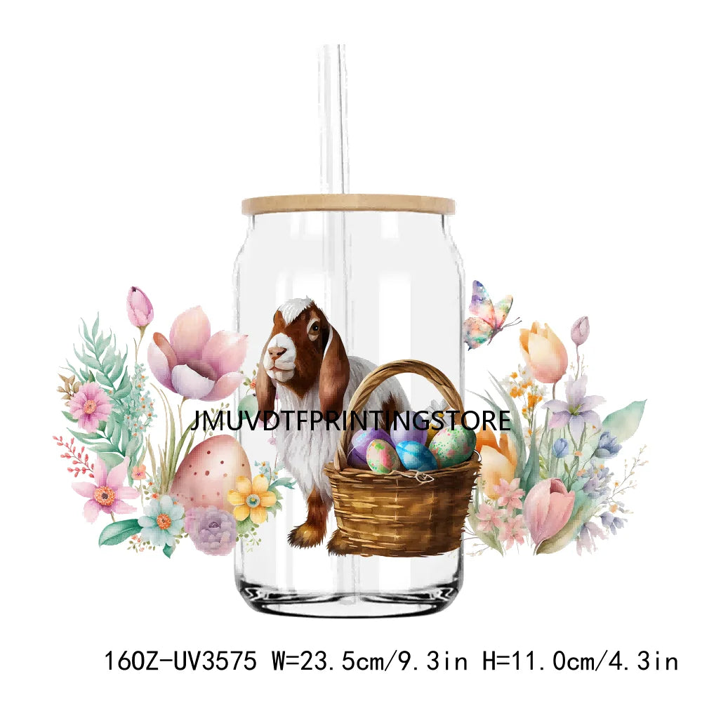 Happy Easter Day UV DTF Sticker For 16OZ Libbey Glass Cup Can Wrap Transfer Sticker Custom Labels DIY Logo Animals Bunny Eggs