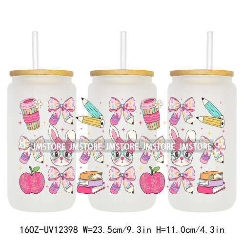 Glitter Coquette Peeps Easter Bunny Rabbit UV DTF Sticker For 16OZ Libbey Glass Cup Can Wrap Transfer Stickers Custom Labels