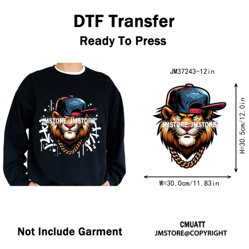 12in Cool Jungle King Beats Graffiti Hip Hop Animals Lover Iron on DTF Thermal Transfers Stickers Ready to Press for T-shirts