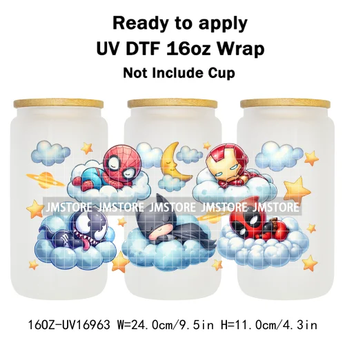 Cute Cartoon Character Sleeping On The Clouds UV DTF Stickers Ready To Apply Cup Wrap Custom Labels For 16OZ Libbey Can Glass