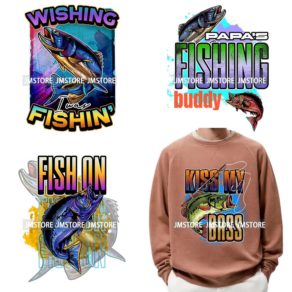 Happy Fishing Quotes Fisherman Weekend Hooker Reel Cool Dad Father Iron On DTF Transfers Stickers Ready To Press For T-shirts