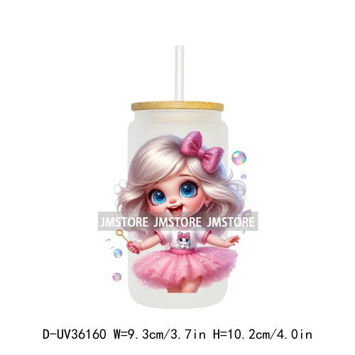 Lovely Pink Girl Hug Cat Bear UV Sticker Decals For Libbey Cold Cup Mug Tumbler Transfer Stickers Waterproof High Quality Labels