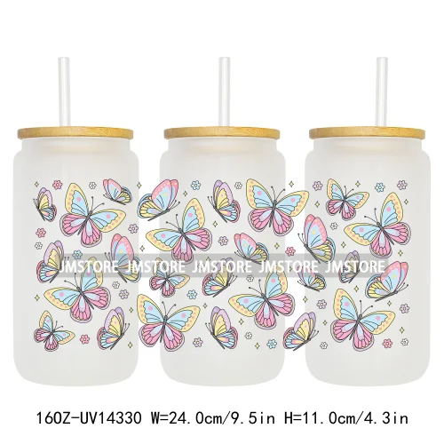 Butterfly Spring Flowers Coquette 16OZ UV DTF Cup Wraps Ready To Apply Waterproof Transfer Stickers For Libbey Glass Can Tumbler