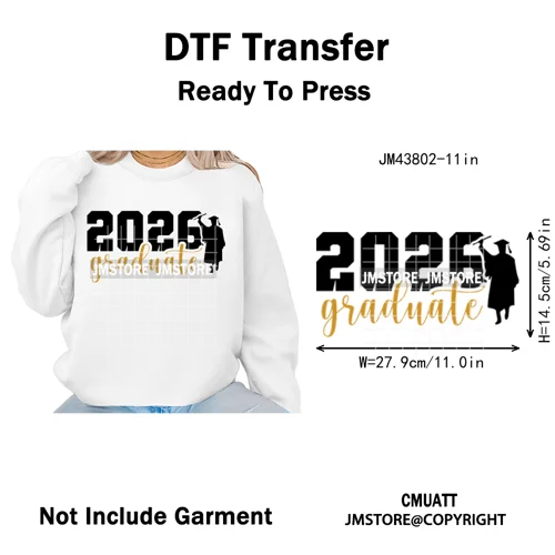 2026 Varsity Graduate Season College Senior Year Bow Iron on Washable DTF Heat Transfers Stickers Ready to Press for Sweatshirts