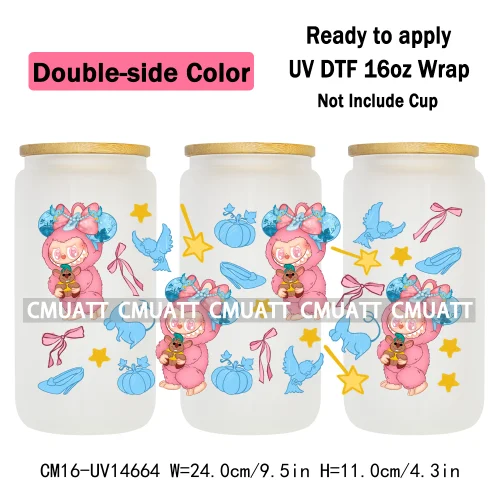 Double Sided Color UV DTF Cup Wraps 16OZ Wholesale Custom Bulk Waterproof Cartoon Cute Monster Coquette Bow DIY Craft Mug Glass
