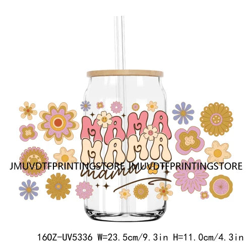 Best Mama With Flowers Mother's Day UV DTF Sticker For 16OZ Libbey Glass Cup Can Mom Wrap Transfer Sticker Custom Label DIY Logo