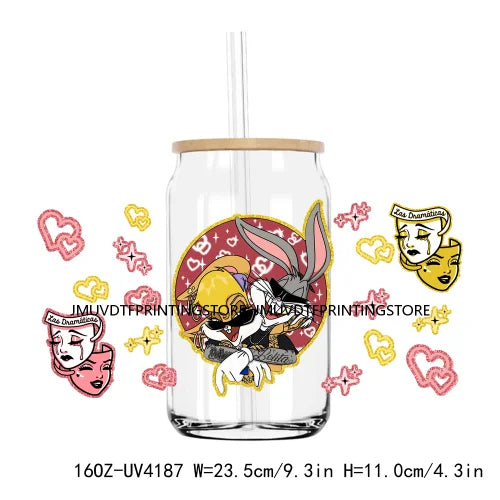 Chicano Cartoon Mouses Couple Valentine 16OZ UV DTF Cup Wrap Transfers Stickers Custom DIY Waterproof Logo For Libbey Glass Can