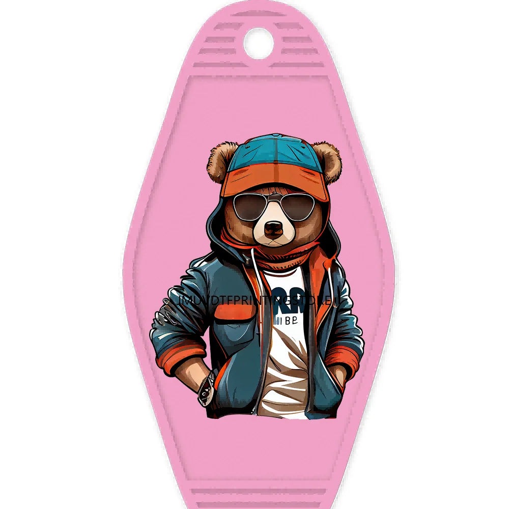 Hustle Hard Dope Bear High Quality WaterProof UV DTF Sticker For Motel Hotel Keychain Cartoon Bunny Animals