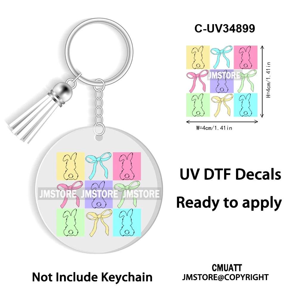 Christian Easter Eggs Bunny Mama Coquette Bow Good Quality WaterProof UV DTF Stickers For Round Circle Acrylic Keychain Keyring